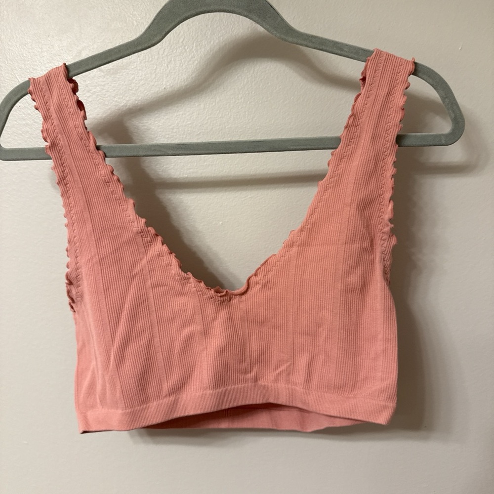 Colsie Ribbed Blush Pink Crop Bra Top - Picture 1 of 3